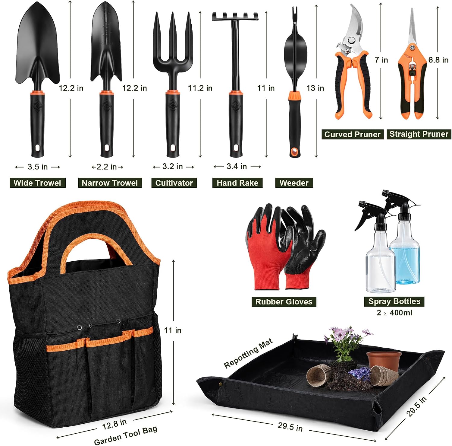 Garden Tool Set — 12 Pieces for Planting and Weeding