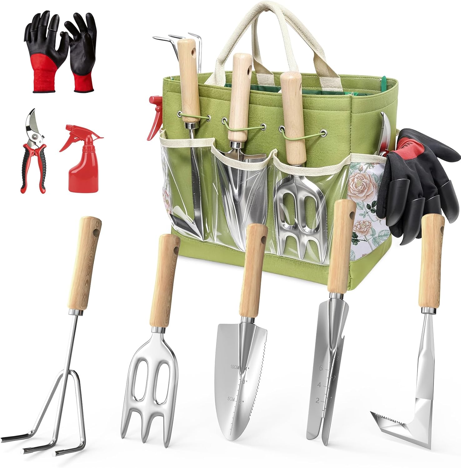 Garden Tool Set — 9 Pieces, Stainless Steel with Tote Bag