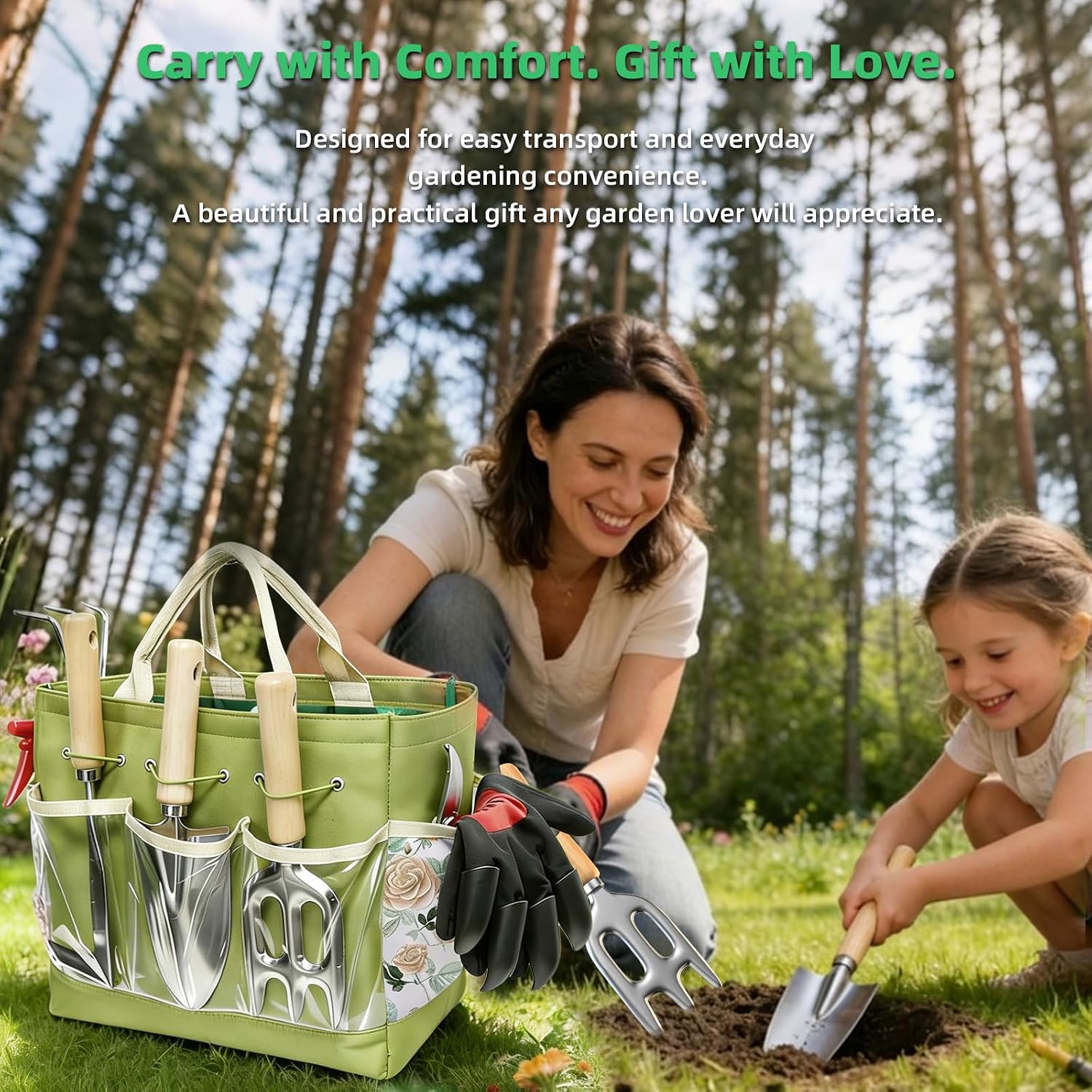 Garden Tool Set — 9 Pieces, Stainless Steel with Tote Bag