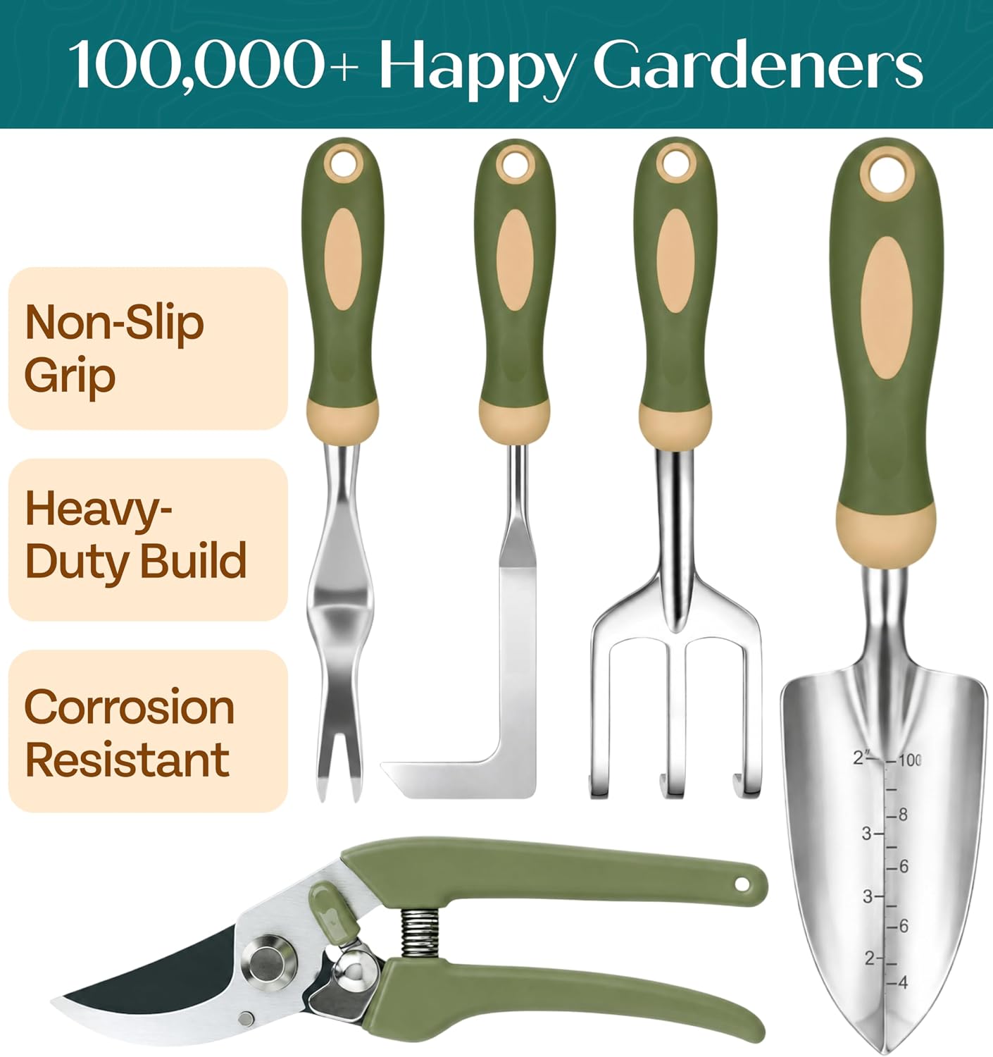 Heavy Duty Garden Tool Set — Ergonomic Handles with Storage