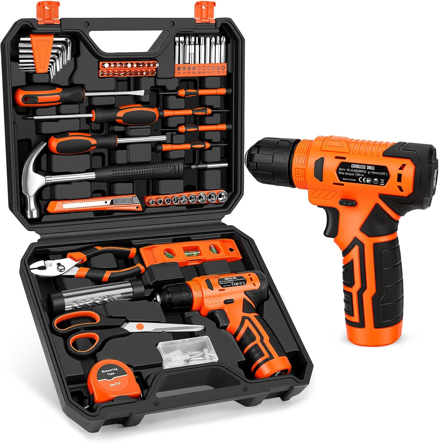 Household Tool Kit — 139 Pieces with 8V Cordless Drill Driver