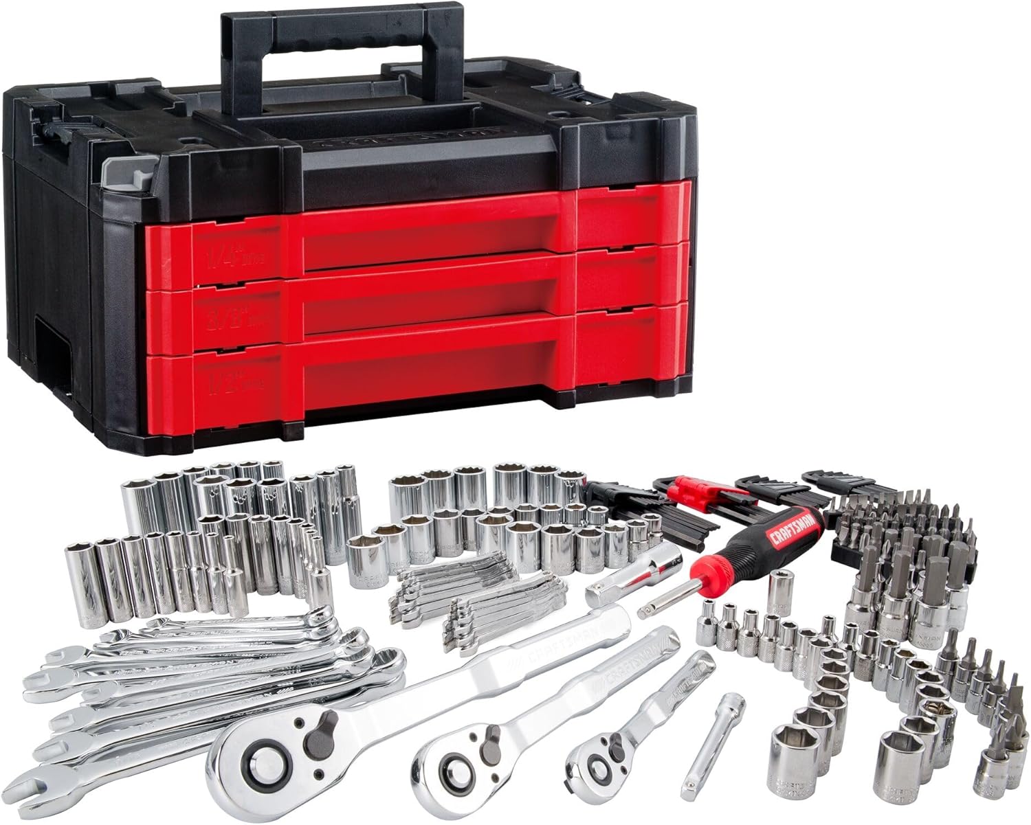 Mechanics Tool Set — 230 Pieces with Stackable Toolbox, SAE and Metric