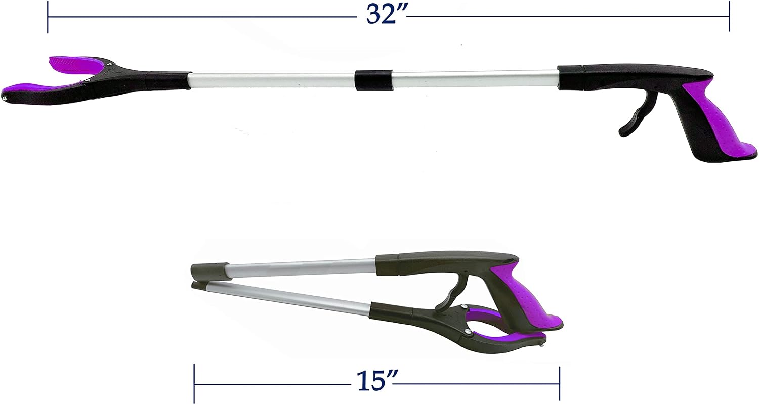 Reacher Grabber Tool 32 Inch — 2 Pack, Foldable with Rotating Jaw